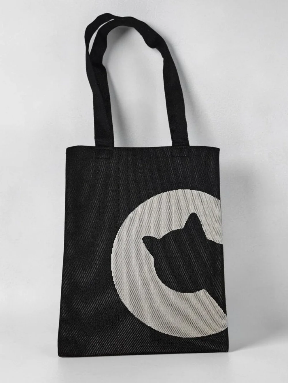 Cat Lady brand HERE KITTY KITTY Double Sided Black Woven Flat Tote bag NWT